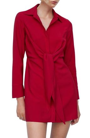 Mango Knot Detail Long Sleeve Mini Shirtdress in Red at Nordstrom, Size 0