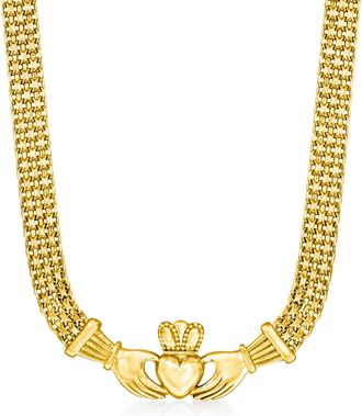 Ross-Simons 18kt Gold Over Sterling Bismark-Link Claddagh Necklace
