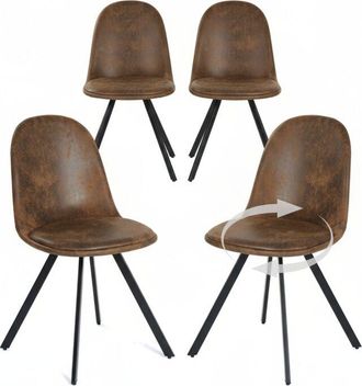 Furniture R FurnitureR Set of 4 Dining Chairs, 360 Swivel Armless Dining Chairs with Metal Legs, Elegant Kitchen Chairs for Bedroom Dining Room, Suede, Brown