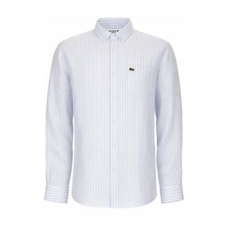 Lacoste Regular Fit Gestreepte Linnen Overhemd - Heren - Casual Overhemden - Wit - M - Linnen - Overhemden