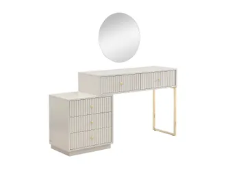 Vente-Unique Mobile Trucco Con Specchio - 5 Cassetti - Beige E Dorato - Perolia