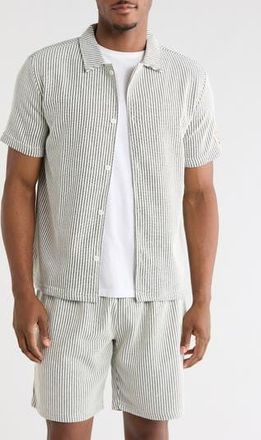 Fleece Factory Rib Stripe Button-Up Shirt in White/Black at Nordstrom Rack, Size Medium