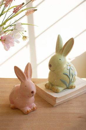 Kalalou Set Of Two Colorful Faux Concrete Bunnies