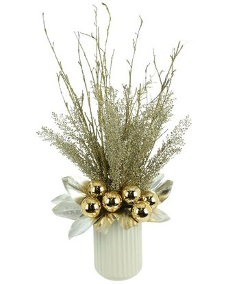Creative Displays Inc. Christmas Holiday Centerpiece With Glittered Branches & Gold Ornaments