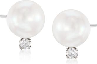 Ross-Simons 8-8.5mm Cultured Akoya Pearl and. Diamond Earrings in 14kt White Gold