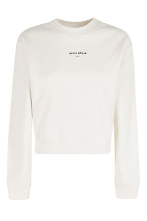Maison Kitsun&eacute; Cream Cropped Front-Embroidered Cotton Sweatshirt