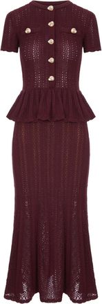 Self Portrait LONG DRESS IN OPENWORK KNIT WITH PEPLUM AND JEWEL BUTTONS - Self-portrait - Woman