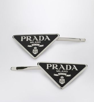 Prada Black hair clip with logo