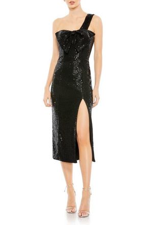 Mac Duggal Sequined One Shoulder Front Bow Dress in Black at Nordstrom, Size 2