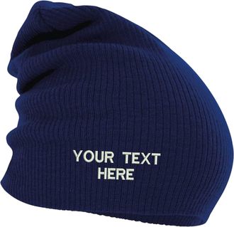 Generic Personalised Embroidery BC461 Slouch Beanie Add Your Text/Name, Your Name Beanie Knitted Cap Unisex Gift (French Navy)