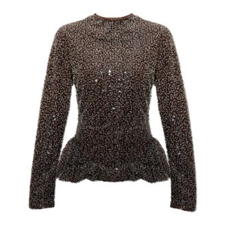 Rotate ROTATE Birger Christensen, Blouses, female, Brown, Size: M Sequin top with long sleeves