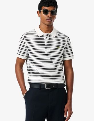 Lacoste Mens Lacoste Classic Fit Striped Petit Piqu&eacute; Polo Shirt - Multi/White - Size: 4 medium
