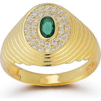 Sphera Milano 14k Gold Over Silver Cubic Zirconia Signet Ring in Gold Green at Nordstrom Rack, Size 8