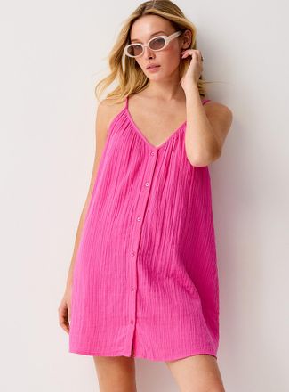 Ichi Womens Pure cotton gauze button-down minidress