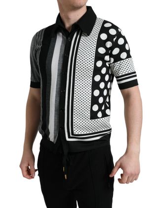 Dolce & Gabbana Mens Striped And Polka-Dot Silk Blend Cardigan Black Cotton Wool