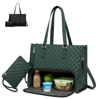 Generic 2 in 1 Tote Bag Lunch Bag for Women, 2 in 1 Lunch Bags Combo,15.6 Inch Laptop Handbag with Insulated Leakproof Compartment, Stylish Work & Travel Tote