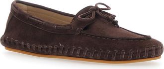 Le Monde Beryl Womens Loafers With Suede Bow, Brown Goat Leather