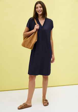 Cecil Strickkleid CECIL, Damen, Gr. XXL (46), N-Gr, blau (urban dunkelblau), Web, Obermaterial: 78% Viskose, 17% Polyester, 5% Elasthan, unifarben, l&auml;ssig g