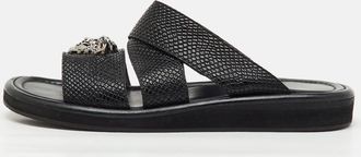Versace Black Leather Medusa Detail Flat Slide Sandals