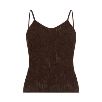 Roberto Cavalli Sleeveless Tops, female, Brown, Size: XS Crochet Effect Top With Spaghetti Straps