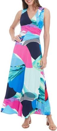 London Times Shirred Surplice Wrap Maxi Dress in White/Blue at Nordstrom Rack, Size 12