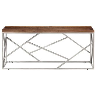 Berkfield Home Modern Coffee Table Silver Stainless Steel & Solid Sleeper Wood