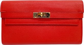 Herm&egrave;s Red Color Leather Chain/Shoulder Wallet (Pre-Owned)
