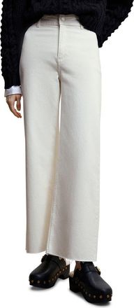 Mango High Waist Frayed Hem Culotte Jeans in Off White at Nordstrom, Size 10