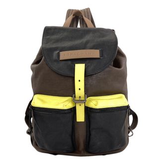 Longchamp Black Brown Yellow Leather Backpack (Pre-Owned)