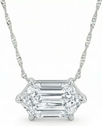 Pompeii3 Certified 1.10Ct Long Hexagon Diamond East West Pendant Gold Necklace Lab Grown
