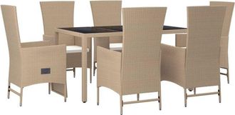 vidaXL Set Comedor De Jard&iacute;n 7 Pzas Con Cojines Rat&aacute;n Sint&eacute;tico Beige Vidaxl