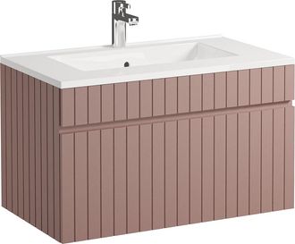 Vente-Unique Mueble de ba&ntilde;o suspendido rosa con lavabo encastrado - 80 cm - SATARA