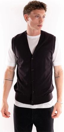 Paolo Pecora Truien & Vesten, Heren, Bruin, M, Wol, Mouwloze gebreide top met knoopsluiting