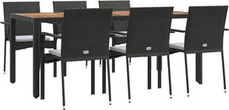 vidaXL Set De Comedor De Jard&iacute;n 7 Pzas Y Cojines Rat&aacute;n Sint&eacute;tico Negro Vidaxl