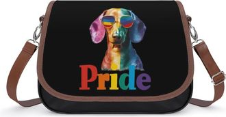 Generic Dachshund Dog Proud LGBTQ Crossbody Bag Womens Handbag PU Message Bags Shoulder Purse with Adjustable Strap