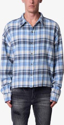 mnml Washed Cropped Flannel Shirt in Blue at Nordstrom, Size Xx-Large