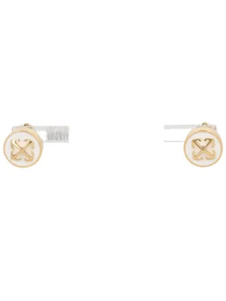 Off-white Gold Oval Brass Enamel Earrings