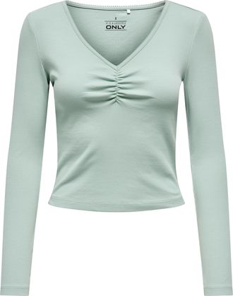 Only Langarmshirt ONLY ONLBETTY LIFE L/S SCALLOP V-NECK CC JRS, Damen, Gr. XL, jadeite, Jersey, Obermaterial: 95% Baumwolle, 5% Elasthan, unifarben, h&uuml;ftla