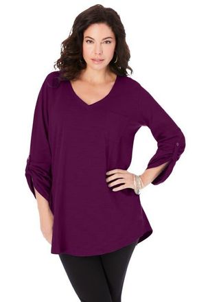 Roaman's Boyfriend Textured Tunic in Dark Berry at Nordstrom, Size 12