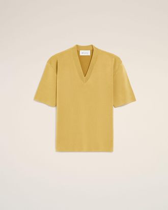 Ami Yellow Wool Short Sleeves V Neck Sweater Yellow - XXS - for Women
