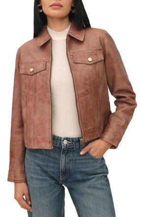 Bagatelle Leather Trucker Jacket in Brown at Nordstrom, Size Large