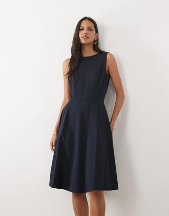 Ralph Lauren vestito midi da giorno con cintura navy-blu navy