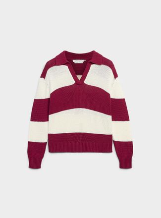 Contemporaine Womens Broad stripes Johnny-collar sweater