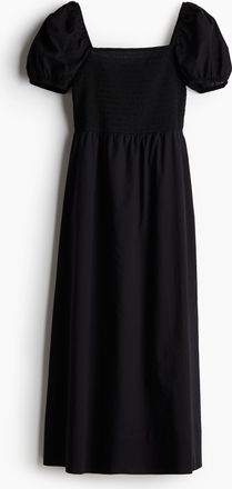 H&M Baumwollkleid mit Puffärmeln - Schwarz