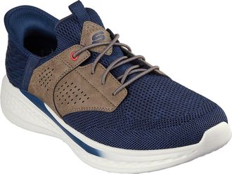 Skechers Slip-On Sneaker SKECHERS SLADE-CASTER, Herren, Gr. 47,5, braun (navy, braun), Lederimitat, Textil, meliert, Schuhe Slip-On Sneaker, Slipper, Sneaker m