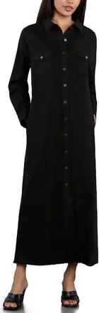 Wash Lab Denim Long Sleeve Denim Maxi Shirtdress in Black at Nordstrom, Size X-Large