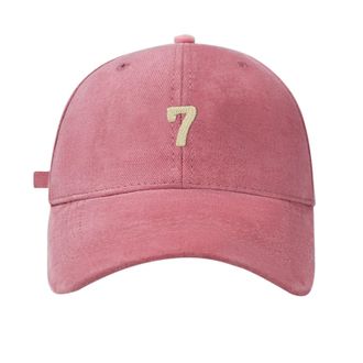 Generic Unisex Cotton Baseball Cap with Embroidered Number 7 - Curved Brim, Comfort Fit, Ideal for Outdoor and Casual Style Pink
