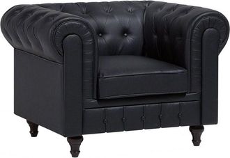 Beliani Sill&oacute;n Chesterfield Tapizado En Piel Sint&eacute;tica Negra Patas De Madera Oscura Contempor&aacute;neo Chesterfield