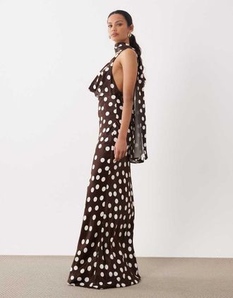 Asos Vestito lungo con scollo ad anello e foulard in raso-Multi