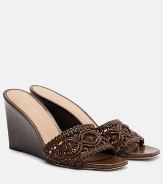 Veronica Beard Ellen macram&eacute; leather wedge mules